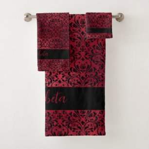 Red Black Damask Gothic Bath Towel Set