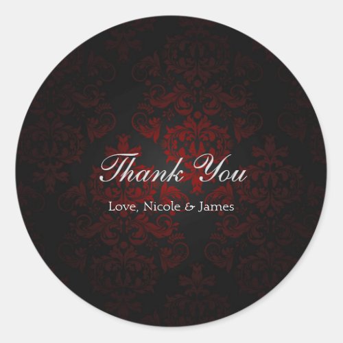 Red  Black Damask Gothic Dark Romantic Classic Round Sticker