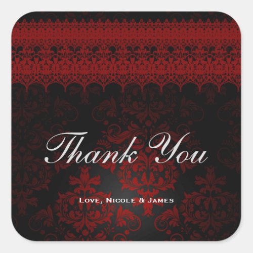 Red  Black Damask Gothic Dark Romantic Lace Square Sticker