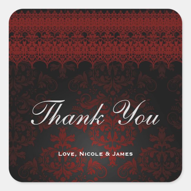 Red & Black Damask Gothic Dark Romantic Lace Square Sticker (Front)