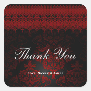 Red & Black Damask Gothic Dark Romantic Lace Square Sticker