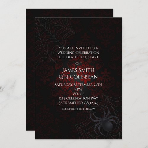 Red  Black Damask Halloween Spider Invitations