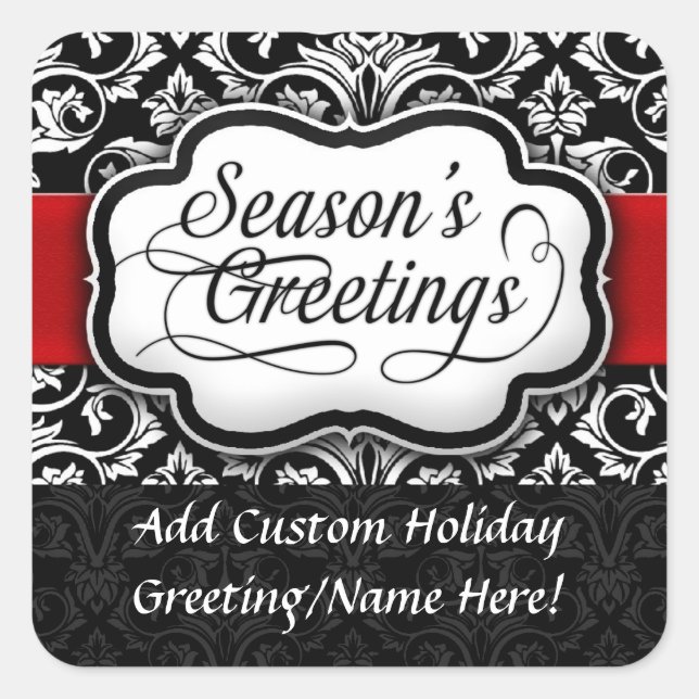 Red/Black Damask Holiday Square Sticker (Front)