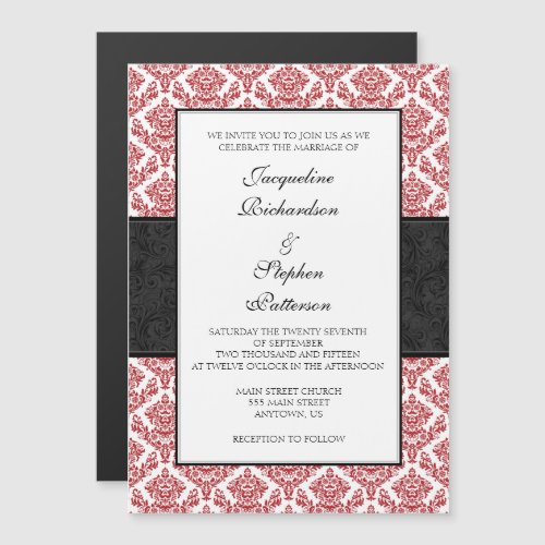 Red Black Damask Magnetic Wedding Invites