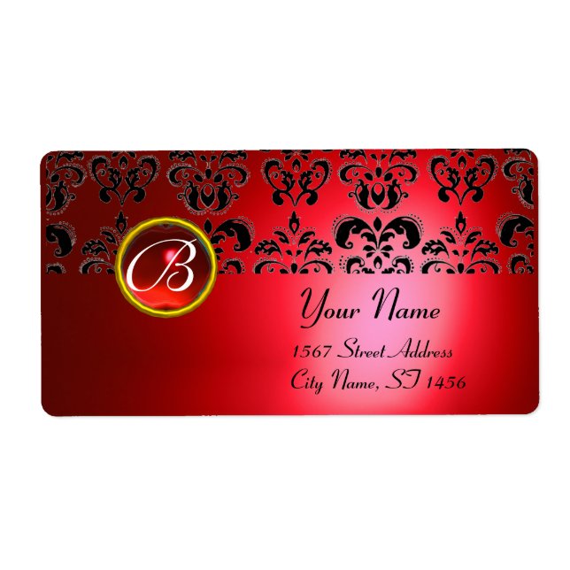 RED  BLACK DAMASK MONOGRAM, RUBY LABEL (Front)
