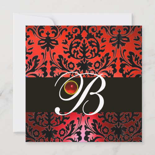 RED BLACK DAMASK MONOGRAM White Ruby Invitation