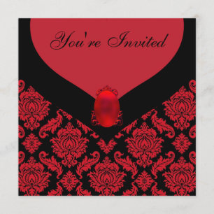 Red Black Damask Party Invitation