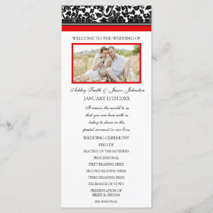 Red Black Damask Photo Wedding Program