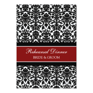 Red Black Damask Rehearsal Dinner Party Invitation
