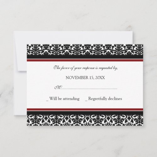 Red Black Damask RSVP Wedding Card