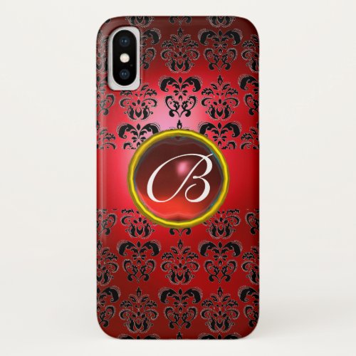 RED BLACK DAMASK RUBY GEM MONOGRAM iPhone X CASE