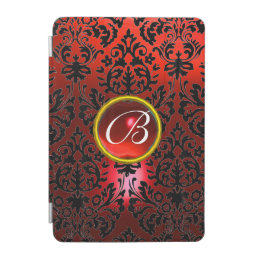 RED BLACK DAMASK RUBY GEM MONOGRAM Floral iPad Mini Cover