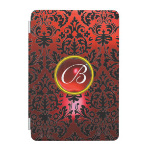 RED BLACK DAMASK RUBY GEM MONOGRAM Floral iPad Mini Cover
