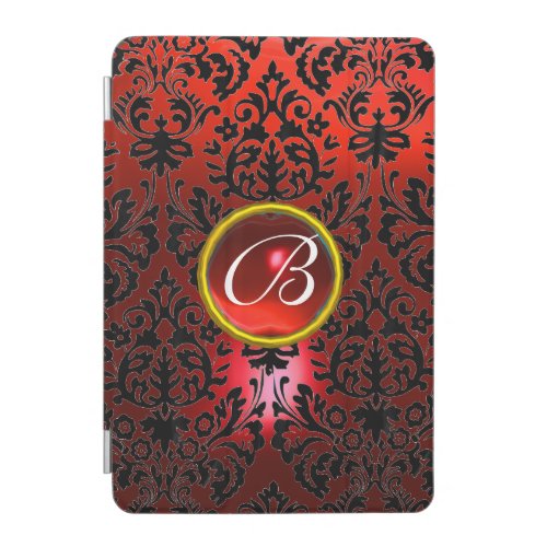 RED BLACK DAMASK RUBY GEM MONOGRAM Floral iPad Mini Cover