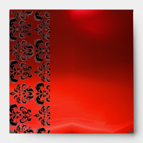 RED BLACK DAMASK  RUBY Gold Envelope