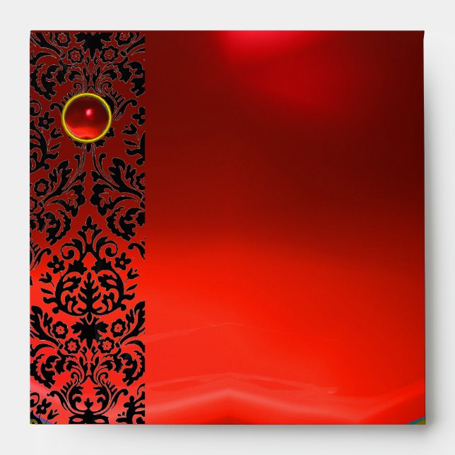 RED BLACK DAMASK Ruby , Gold Envelope (Front)