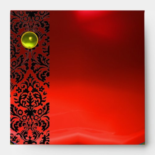 RED BLACK DAMASK Ruby  Yellow Topaz Gold Envelope