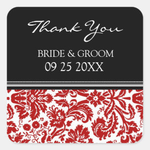 Red Black Damask Thank You Wedding Favor Tags