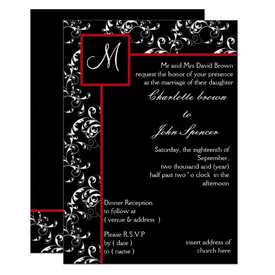 Red Black Damask Wedding Invitations Zazzle Com