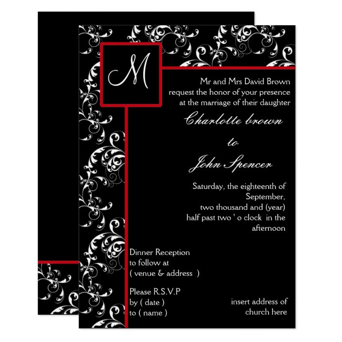 Elegant Black Red And White Wedding Invitation