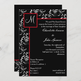 Red Black Damask Wedding Invitations