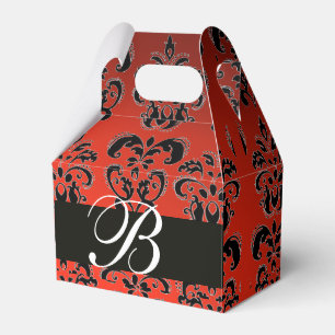 RED BLACK DAMASK WEDDING MONOGRAM Elegant Favor Boxes