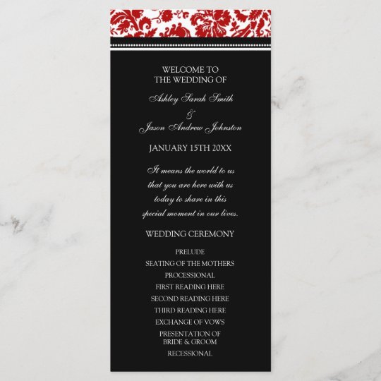 Red Black Damask Wedding Program Zazzle Com