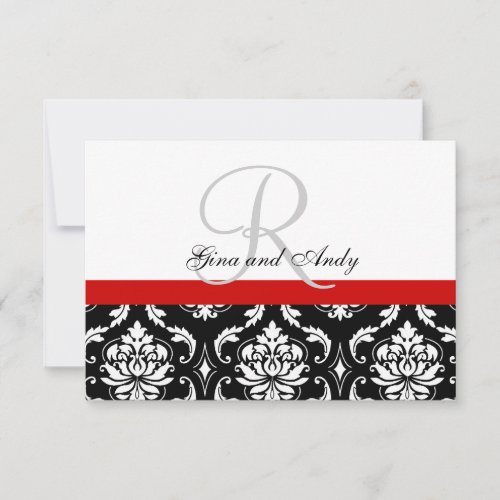 Red Black Damask Wedding RSVP For Square Invites