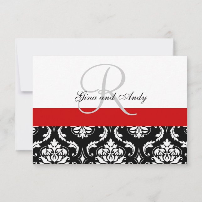 Red Black Damask Wedding RSVP For Square Invites (Creator Uploaded)