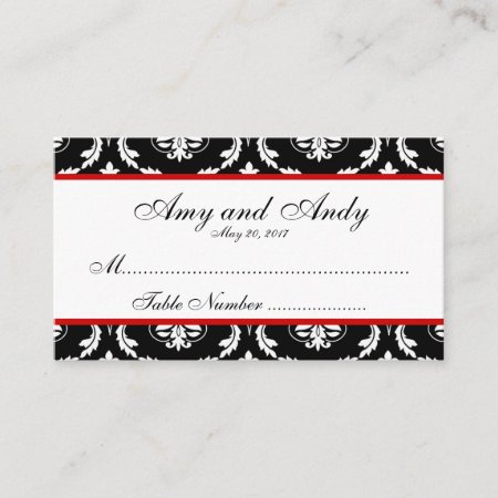 Red, Black Damask Wedding Seating Card