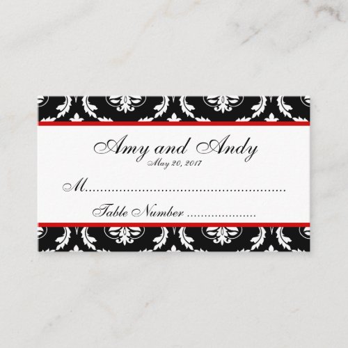 Red, Black Damask Wedding Seating Card Business Cards