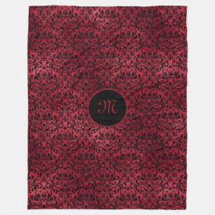 Red-black damask with Monogram Fleece Blanket