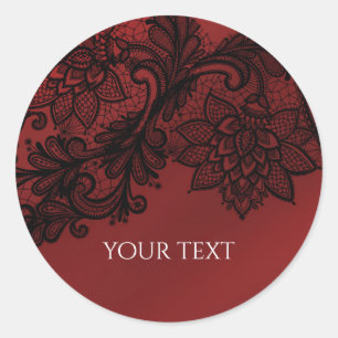 Red & Black Dark Elegance Lace Goth Wedding Party Classic Round Sticker