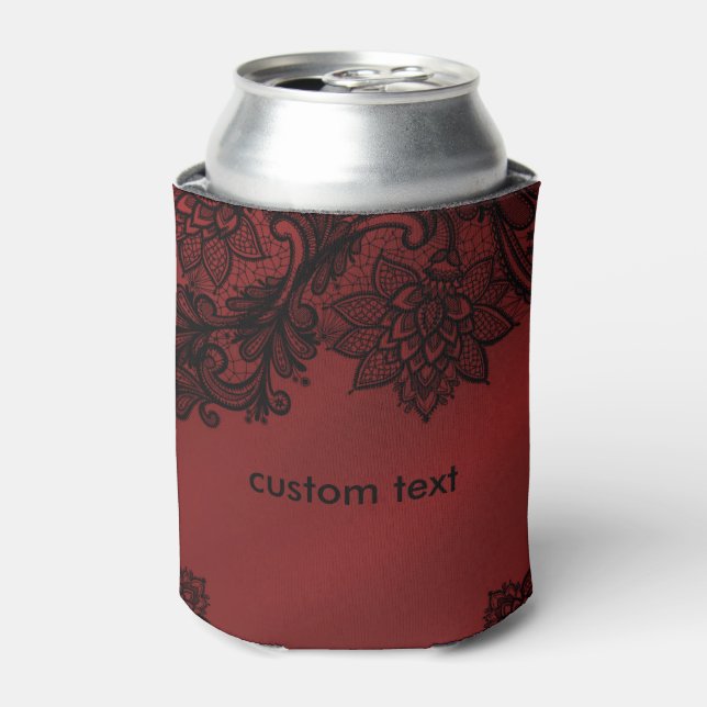 Red & Black Dark Elegance Lace Gothic Romance Can Cooler (Can Front)