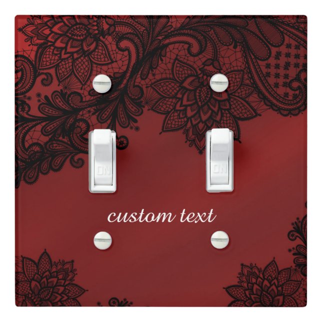 Red & Black Dark Elegance Lace Gothic Romance Light Switch Cover (In Situ)