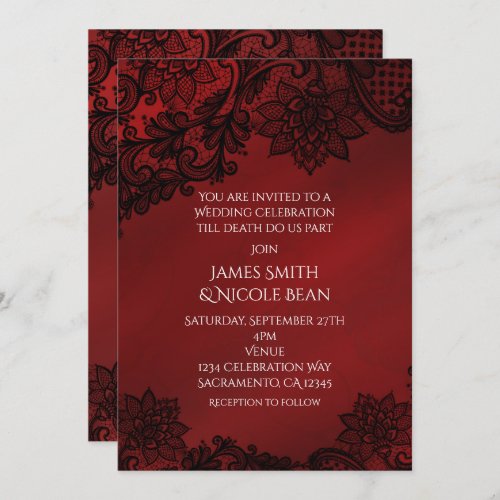 Red  Black Dark Elegance Lace Wedding Invitation