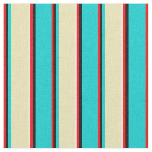 Red, Black, Dark Turquoise, Tan & White Pattern Fabric