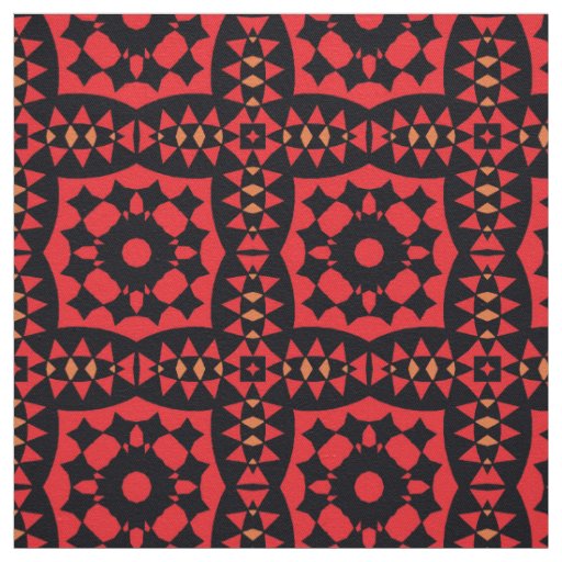 Red & Black Decorative Tribal Geometric Pattern Fabric