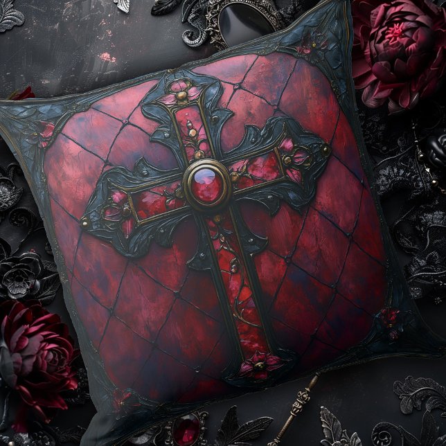 Red & Black Design with Cross Throw Pillow (Creator Uploaded)