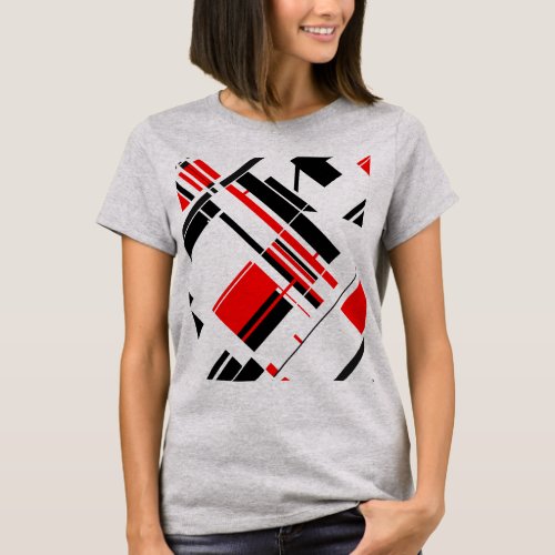 Red Black Diagonal Shapes Lines Art Design T_Shirt