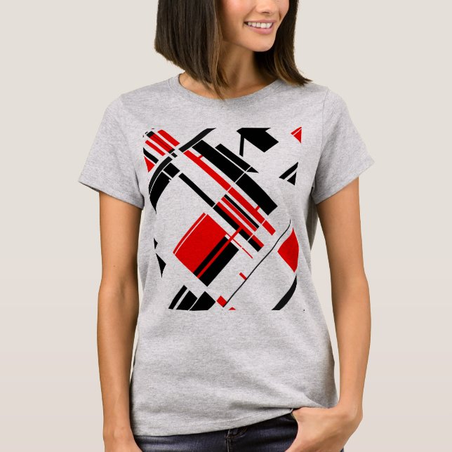 Red Black Diagonal Shapes Lines MCM-inspired Art T-Shirt (Front)