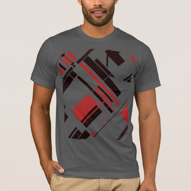 Red Black Diagonal Shapes Lines MCM Look Abstract T-Shirt (Front)