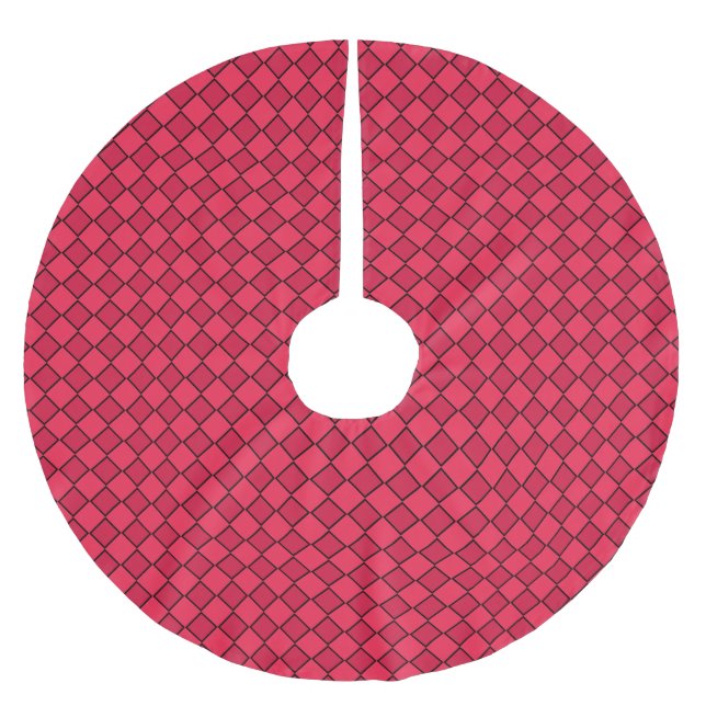 Red Black Diamond Checker Pattern Brushed Polyester Tree Skirt (Front)