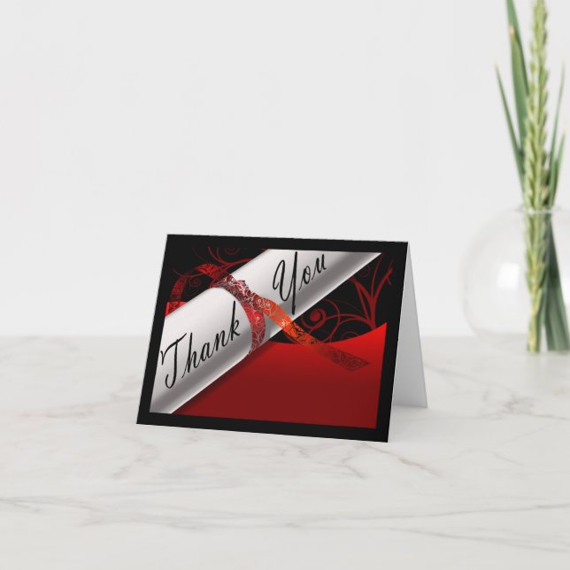 Red & Black Diploma Letterpress Thank You Card (Front)