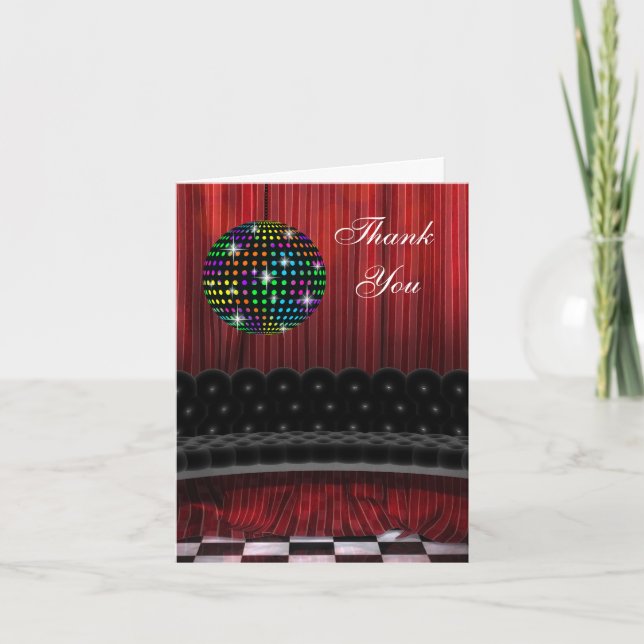 Red Black Disco Ball Thank You Cards (Front)