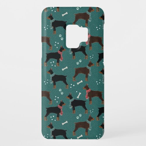 Red  Black Dobermans in Scarves Winter Pattern Case_Mate Samsung Galaxy S9 Case