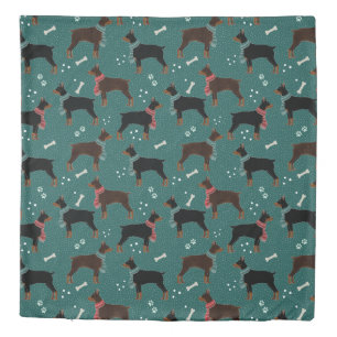 Red & Black Dobermans in Scarves Winter Pattern Duvet Cover