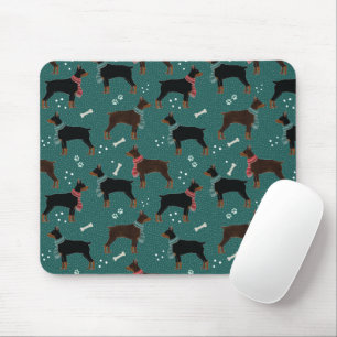Red & Black Dobermans in Scarves Winter Pattern Mouse Pad