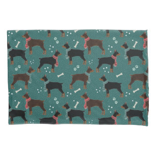 Red & Black Dobermans in Scarves Winter Pattern Pillow Case
