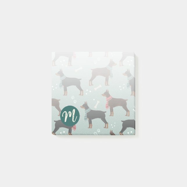 Red & Black Dobermans in Scarves Winter Pattern Post-it Notes (Front)